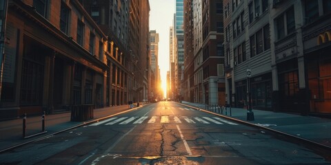 Poster - City street with buildings and a street light