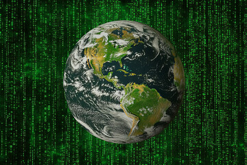 A green planet with a green background