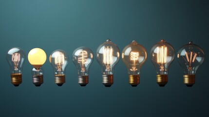 Aufkleber - A row of different types of light bulbs, from incandescent to LED, showcasing the evolution of lighting technology over time.