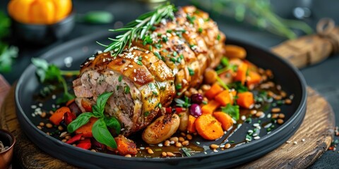 Vegan sausage rolls with beans and mixed vegetables topped with seeds Nutritious plant based recipe