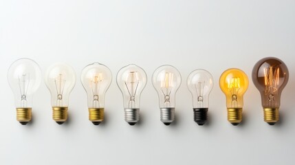 Aufkleber - A row of different types of light bulbs, from incandescent to LED, showcasing the evolution of lighting technology over time.