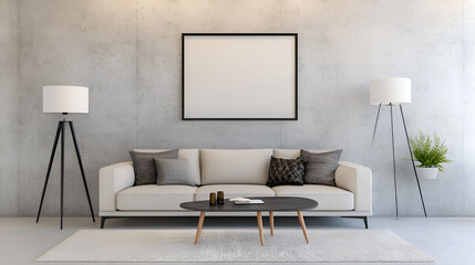 Wall Mural - Modern Living Room with White Sofa and Floor Lamp - Perfect for Relaxing