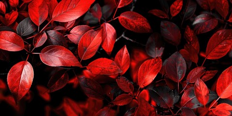 Wall Mural - Red leaves of a forest flame bush captured in a photograph