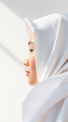 Sticker - Close-up Portrait of a Woman Wearing a White Hijab