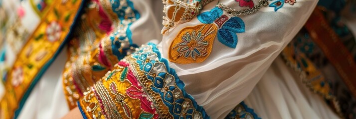 Wall Mural - Close-up of the details of a traditional woman's dress during a summer celebration.