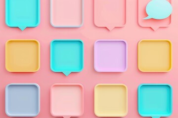 Aufkleber - A collection of colorful speech bubbles on a pink background, perfect for illustrations and designs