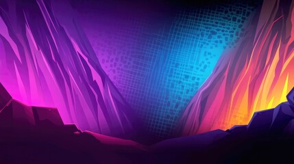 Wall Mural - Abstract Landscape with Purple, Blue, and Yellow Gradient and Geometric Shapes