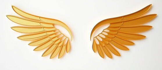 Wall Mural - Golden Wings on a White Background