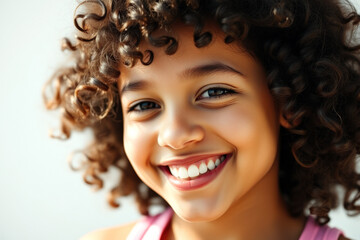 Wall Mural - Portrait of a young girl with curly hair smiling