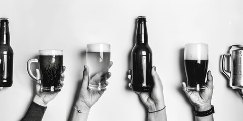 Poster - Group of friends or colleagues celebrating with cold beers