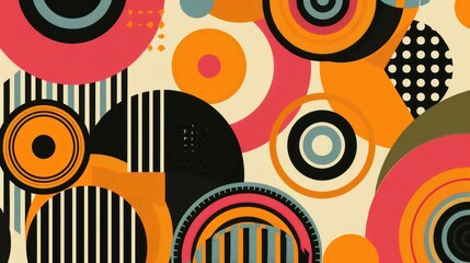 Wall Mural - Abstract Geometric Pattern with Circles and Stripes.