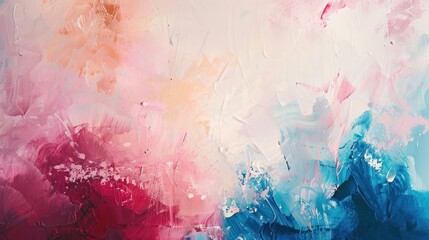 Poster - Abstract acrylic painting with pink, blue, and white colors.