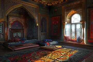 Poster - Cozy room filled with vibrant rugs