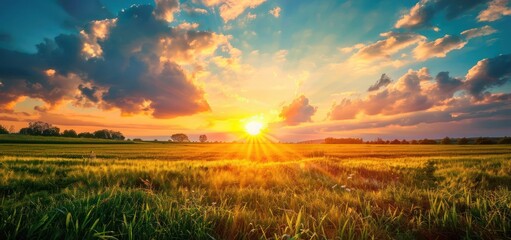 Poster - Golden Hour Sunset over a Field