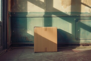 Poster - A simple cardboard box sits in an empty room