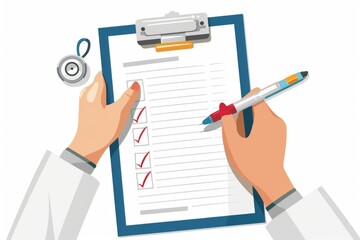 Poster - A person is writing notes on a clipboard