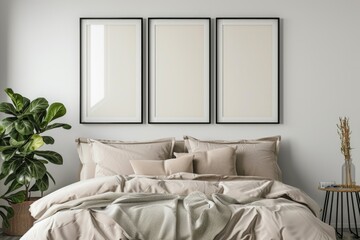 Wall Mural - Two framed pictures hang above a bed, providing a cozy touch