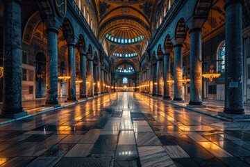 Poster - A long room with columns and lighting