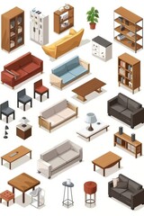 Aufkleber - A set of furniture including couches, tables, and chairs