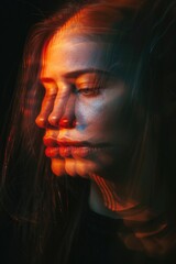Poster - A portrait of a woman's face with a blurry background, ideal for representing anonymity or mystery