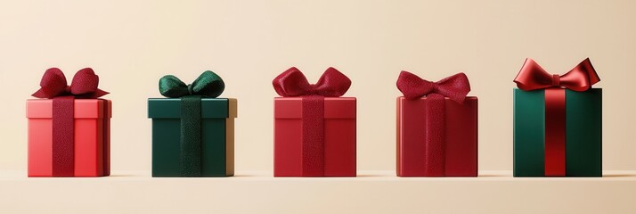 Aufkleber - Colorful geometric-shaped gift boxes with bright ribbons and bows are neatly arranged, adding a festive touch to the holiday atmosphere. Generative AI