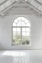 Poster - A simple room with a large window and wooden floor, suitable for various uses
