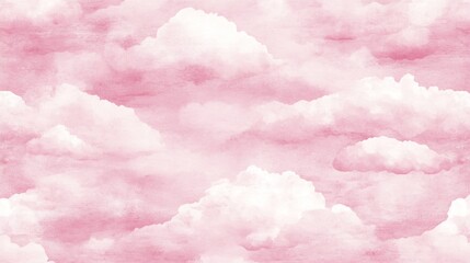 Wall Mural - Soft Pink Clouds Watercolor Morning Sky Pattern 