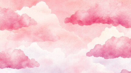 Wall Mural - Soft Pink Clouds Watercolor Morning Sky Pattern 