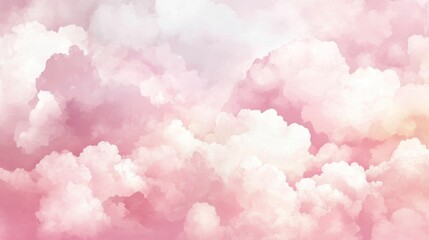 Canvas Print - Soft Pink Clouds Watercolor Morning Sky Pattern 