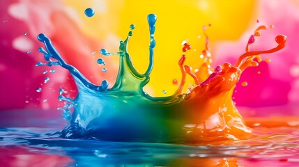 Poster - Conceptual image showcasing a vibrant splash of colorful dynamic paint strokes and brushstrokes symbolizing joy happiness and celebratory energy