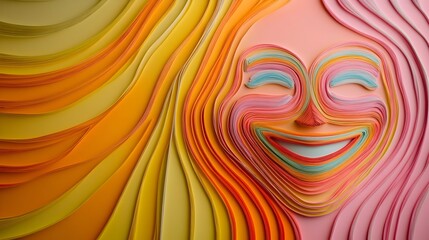 Poster - Conceptual of a cheerful abstract face created with colorful lines and shapes symbolizing happiness joy and positive emotion  Minimalist design with copy space for text overlay