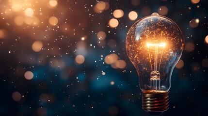 Poster - Glowing light bulb shining brightly representing the spark of a successful breakthrough or innovative idea