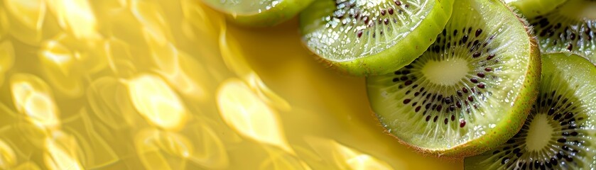 Vitamin C packed kiwi close up, focus on, copy space vibrant and fresh colors, Double exposure silhouette with kiwi slices