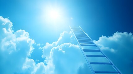 Poster - Conceptual image of a ladder leading up to the sky representing the journey to success achievement and new opportunities  The ladder serves as a metaphor for growth ambition