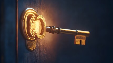 Wall Mural - a conceptual image depicting a golden key unlocking a door symbolizing the achievement of success ov