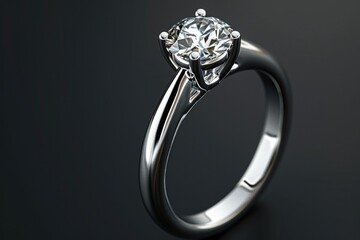 Poster - A detailed view of a diamond ring on a dark background, perfect for jewelry or luxury product advertising