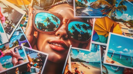 Poster - A collage of photos of a woman wearing sunglasses