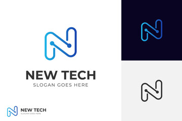 Aufkleber - Letter N brand tech logo identity with line style minimal logo template