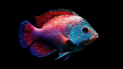 Wall Mural - Vibrant Cichlid Fish Against a Dark Background