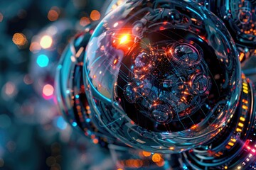 Aufkleber - A close-up of a sphere surrounded by lights, suitable for technology or futuristic designs