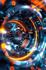 Poster - A futuristic tunnel with glowing lights and metallic structure