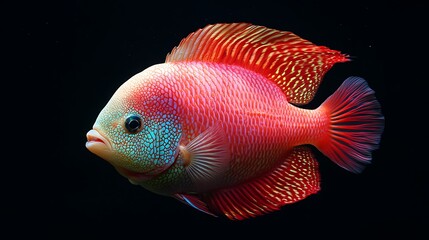 Wall Mural - Red and Blue Cichlid Fish Against Black Background