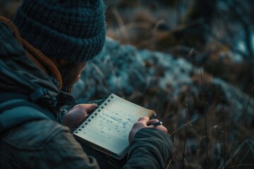 Poster - A person sitting with a notebook and pen, focused on writing