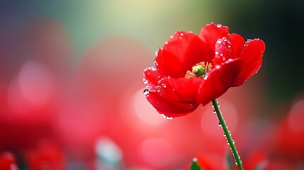 Wall Mural - Red Poppy with Dew Drops