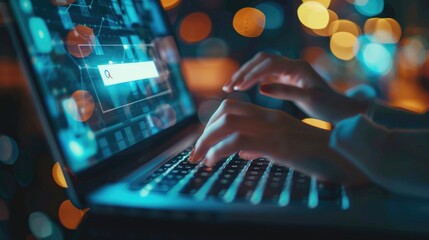 Poster - A person works on their laptop in a quiet nighttime setting