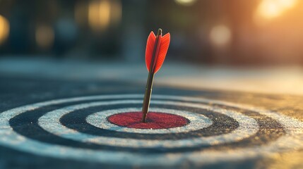 Poster - Conceptual of an arrow hitting the bullseye of a target symbolizing the achievement of success goals and objectives through focus precision and determination