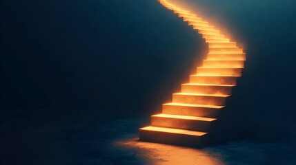 A conceptual image of a glowing staircase made of light leading upwards representing success achievement and new opportunities  The luminous stairs symbolize the path to growth prosperity