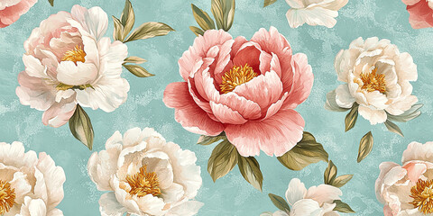 Poster - Peony flowers in pastel colors, generative AI