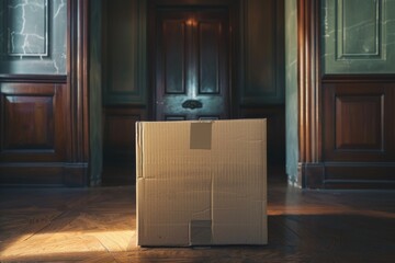 Poster - A simple cardboard box sits on the floor of a room, perhaps containing something valuable or ordinary
