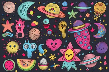 Poster - Various colorful illustrations against a dark backdrop